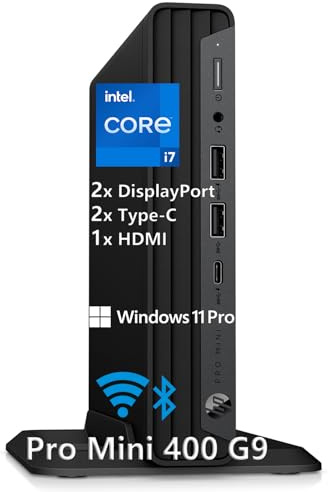 HP Mini Desktop PC Computer for Office Work, Data Processing, Accounting, Video Editing, Intel i7-12700T (16GB RAM, 256GB SSD), 3X 4K Output, Wired Keyboard & Mouse & Stand Included, Windows 11 Pro