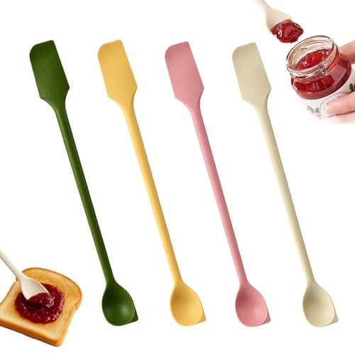 4 cucchiai in silicone, cucchiai in silicone, cucchiai per Nutella, spatole a doppia testa, multifunzionali, per bottiglie sottili, creme di marmellata, lozioni di bellezza (4 colori)