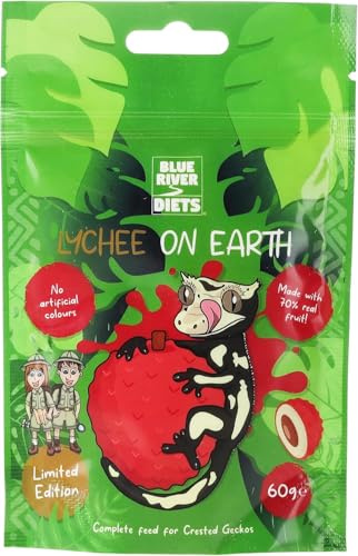 Blue River Diets Complete Crested Gecko Food | All-Natural Gecko Food Made in the UK | 70% Real Fruit | 60g Lychee on Earth Flavor