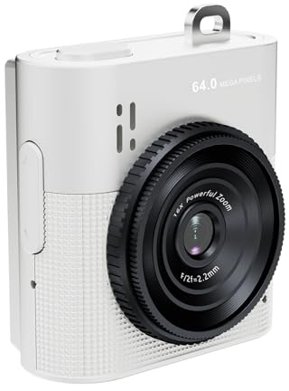 Sharainn 64MP 2.5K Mini Keychain Digital Camera, Keychain Camera with Necklace Strap, 1.4 Inch Screen, 16X Zoom, 11 Filters, 300mAh Battery for Travel Vlogs Gifts (White)