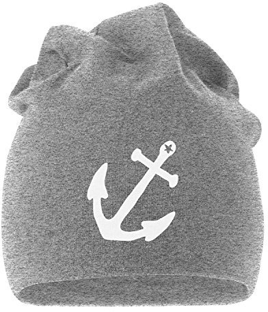 MoonWorks Coole Beanie aus weichem Jersey mit Anker Stern Anchor Star, Bedruckte Mütze für Herren und Damen, Grau Unisize