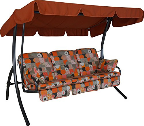 ANGERER Hollywoodschaukel Comfort grün gestreift Gemustert | Gartenschaukel Made in Germany, Schaukel zum Sitzen, Liegen und Entspannen, inklusive Bett-Funktion, einfache Montage