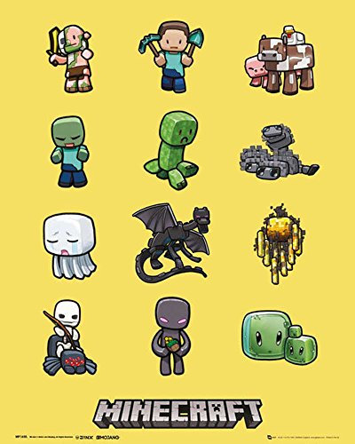 empireposter Minecraft - Characters Open World Videospiel PC Poster Plakat Druck - Grösse 40x50 cm + 2 St Posterleisten Holz 40,5 cm