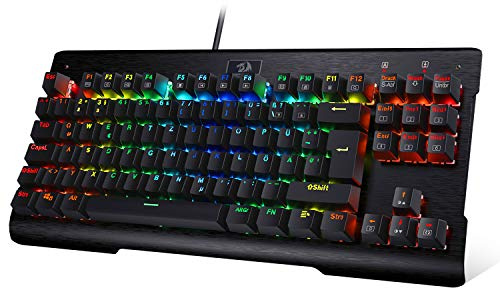 Redragon K561 VISNU QWERTZ Clavier de gaming mécanique anti-ghosting 87 touches RVB rétroéclairé Clavier compact filaire avec interrupteur bleu Clicky pour ordinateur portable, Windows et jeux PC