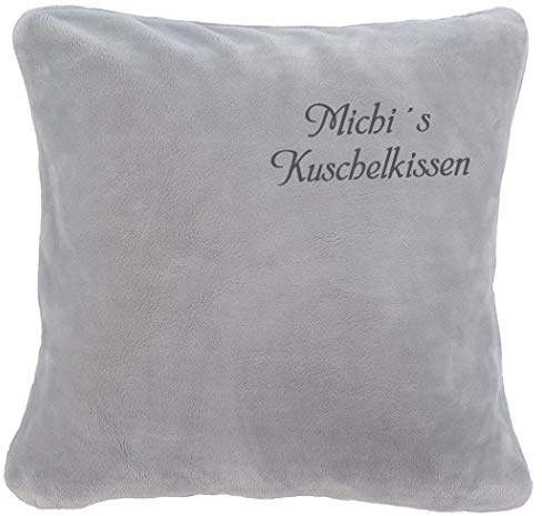 Krings Fashion Premium Kissen, Kuschelkissen - Namen nach Wunsch individuell anpassbar - Hochwertig Bestickt, 50 x 50 cm (Silbergrau)