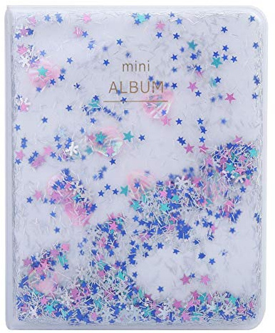 Mini Photo Album, Quicksand Beads 64 Pockets 3 Inch Mini Photo Book Album for Camera Photos(Blue)