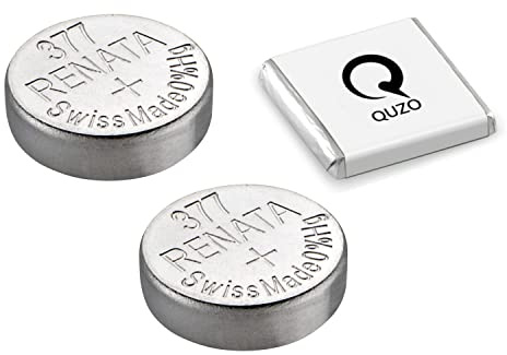 Bundle of 2 x Renata 377 Watch Battery 1.55v SR626SW + Quzo Belgian Chocolate - Official Renata Watch Batteries