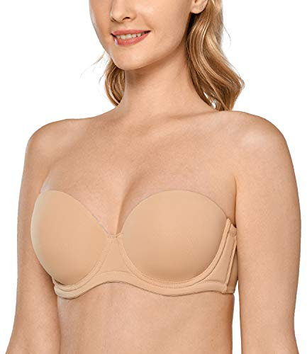 Delimira Women's Strapless Bra Push Up for Bigger Bust Multiway Underwire Smooth Bandeau Bra Taupe Tan 38D