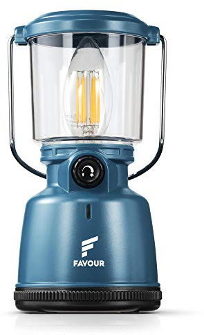 Favour Retro LED Laterne Outdoor | Helle Campinglampe, dimmbar, Kerzenlichtmodus | LED Lampe Akku aufladbar, IP64 wasserdicht, stoßfest | Hängelampe Zelt, abnehmbarer Schirm, blau inkl. Akku