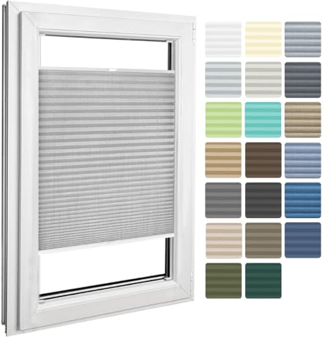 Home-Vision Plissee zum Anschrauben Melange Grau B80cm x H120cm | Leinenoptik Blickdicht Plissee Jalousie mit Halterungen zum Bohren in der Glasleiste Sonnenschutzrollo