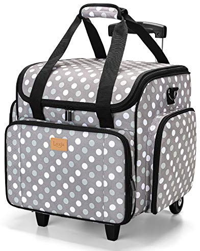 Luxja Borsa per Macchina da Cucire, Borse da Trasporto Macchine da Cucire e Accessori (con Staccabile Trolley), Punti Grigi