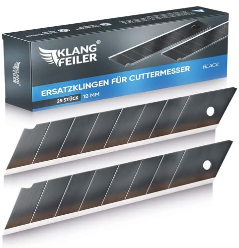 Klangfeiler® 25 Cuttermesser Klingen - BLACK - 18mm Breite - Schwarze Cutterklingen für den Cutter