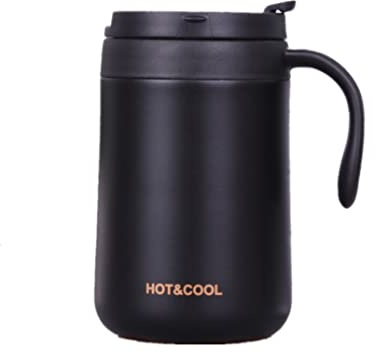 Gteller 17 oz rostfritt stål kaffemugg, dubbelvägg isolerad vakuummugg med lock och handtag håller drycken varm och kall (svart 500 ml)