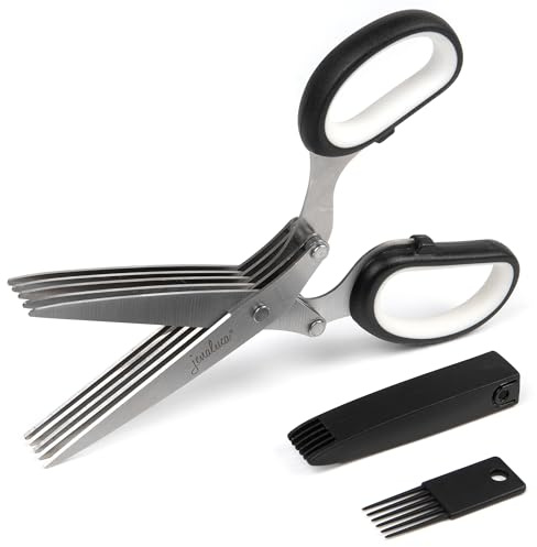 Jenaluca 5-Blade Herb Scissors, Stainless Steel Kitchen Shears, Black