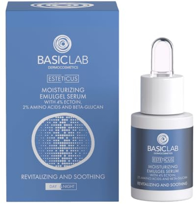 BasicLab Dermocosmetics Feuchtigkeitsspendendes Gesichtsserum mit Ektoine | 15 ml | Emu-Gel, Gel-Gesichtsserum für Frauen und Männer, geeignet für Tag & Nacht, spendet Feuchtigkeit