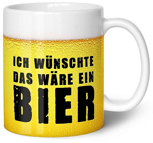 GRAVURZEILE Bedruckte Tasse mit Spruch - Ich wünschte das wäre ein Bier - Tasse für Bierliebhaber - Geschenk zu Geburtstag & Vatertag - Spülmaschinenfest & Mikrowellen geeignet - Weiß