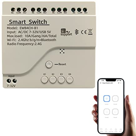 Newgoal 4 Kanal Smart Schalter, Momentan/Verriegelungs WiFi Relais, eWeLink APP Bluetooth Steuerschalter, DIY Smart Home, kompatibel mit Alexa Google Home
