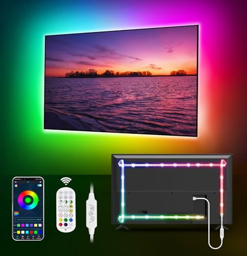 MATICOD - Luci LED per retroilluminazione a LED, 4 m, RGBIC LED per TV dietro, striscia luminosa LED USB per TV da 45 a 75 pollici con Bluetooth Smart App Remote Control Music Sync, RGBIC 5050…