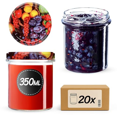 KADAX 20er Set Marmeladengläser 350ml TO82, Einmachgläser Vorratsgläser Mason Jar mit Schraubdeckel, Luftdichte Schraubgläser, Honig & Konfitüre