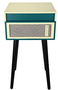 Platino de Vinilo Halterrego con 4 Patas de Madera extraíbles y HP integradas, RMS 2 x 5 W, RCA out, Aux in y Toma de Auriculares, BT in/out, lec y enrg USB, Azul Pato