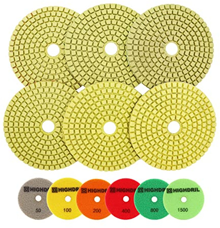 HIGHDRIL - Disques abrasifs diamantés pour polissage, 6 pièces, 100 mm (#50+#100+#200+#400+#800+#1500), pour meuleuse ou polisseuse pour granit et marbre