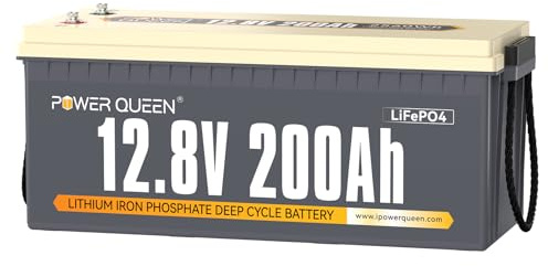Power Queen Batteria al Litio 12V 200Ah per Camper | 100A BMS, IP65, fino a 15000 cicli, 4P4S, Energia 2560Wh, ideale per Barche, Solare e Off-grid