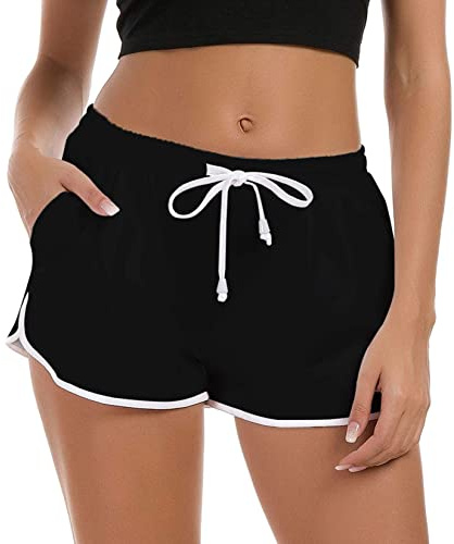 Fanient Badshorts för kvinnor, 3D-grafiska strand- och surfshorts, sommar, badkläder nederdel, nyhet, träning, gym, sportbyxor med justerbar dragsko, XS–XL, A-svart, S