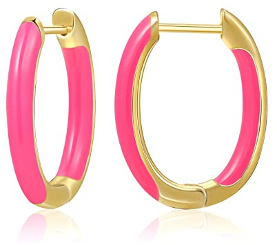 MESOVOR Orecchini a Cerchio Color Smalto Placcato Oro 18K, Piccoli Orecchini Huggie Leggeri a Forma di U Regali per Donne Ragazze (Rosa fluo)