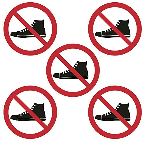 Kleberio® Selbstklebende Aufkleber - Schuhe verboten - 10 cm 5 Stück Piktogramm wetterfest Sticker zum Schutz vor Verschmutzung Respekt von Tradition Religion kein Zutritt mit Schuhen Sicherheit