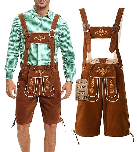Adisno Lederhose Herren,Trachtenhose Herren,Lederhose,oktoberfest Hose,Bestickt,Flanellmaterial(50)