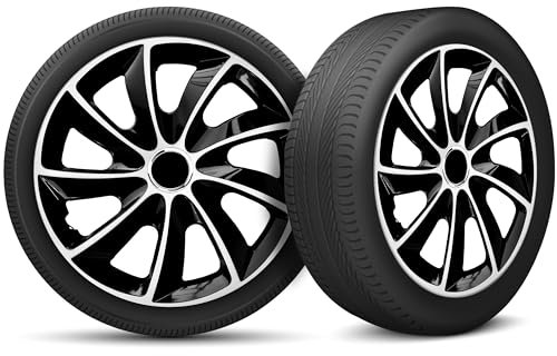 Radkappen 17 Zoll Radzierblenden 4er Set passend für alle Stahlfelgen - Einstellbarer Sicherungsring - Weiß Silber