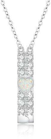 Waysles Opal Halskette 925 Sterling Silber V Form Barrenkette Vertikaler Stab Kette mit Opal Anhänger Geometrisch Quader Schmuck Geschenke FüR Damen Mädchen