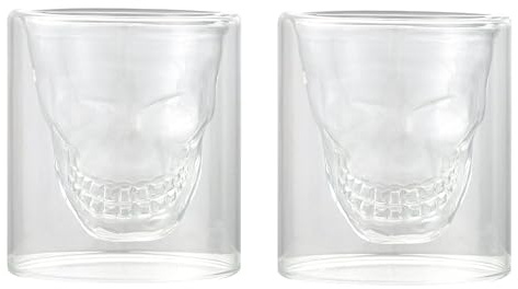 2 x 250 ml Totenkopf-Trinkgläser, doppelwandig, für Wein, Wodka, Party, Zuhause, Bar