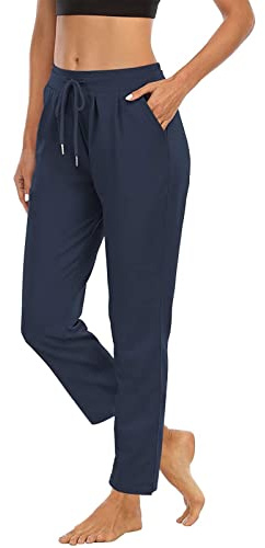 Women's Yoga Joggers UK Clearance Lightweight Plain Tracksuit Bottoms Sport Pants Running Joggers with Pockets Solid Sweatpants Tapered Leg Drawstring Trousers Sweat Pants Ladies Navy