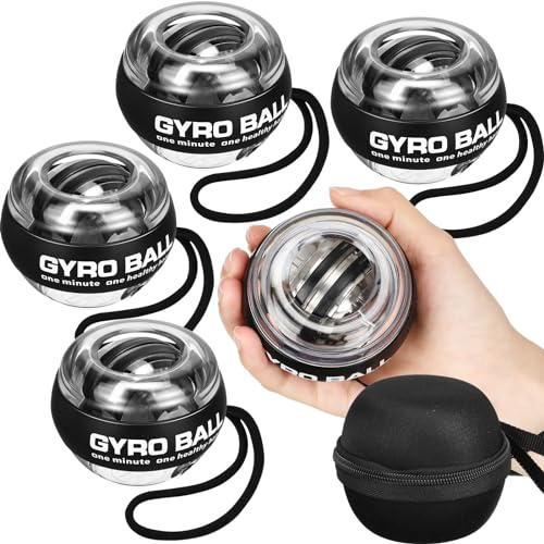 Glimin 4 bolas de entrenamiento de muñeca, con arranque automático, bola giroscópica de mano, fortalecedor de muñeca, ejercitador de antebrazo con bolsa y correa para fortalecer brazos, dedos,