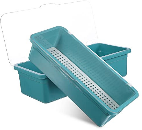VINTORKY Organiseur D'ustensiles en Plastique avec Couvercle et Plateau de Drainage Intégré, 2 Pièces pour Maintenir la Vaisselle Sèche Table Cuisine