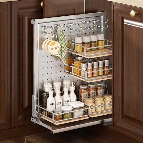DINDON Eckschrank, ausziehbare Regale für Küchenschränke, ausziehbares Gewürzregal, Schrank-Organizer, 20,3 cm B x 47,3 cm T x 57,5 cm H, ausziehbare Speisekammerregal, Stecktafel mit verstellbaren