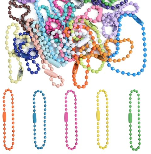 FSSTUD Bunte Kugel-Schlüsselanhänger, kleine Metall-Perlenketten, Erkennungsmarken, lange Perlenverbinder-Verschlüsse, Regenbogen-Perlenketten, Weihnachts-Kugelketten für Schmuckherstellung, 200 Stück