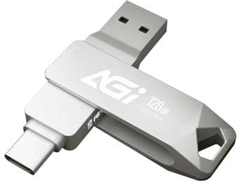 AGI USB Stick 128GB Dual OTG Typ-A und Typ-C 3.2 Flash Drive Fuer Handy | Lesegeschwindigkeit von bis zu 120 MB/s. Doppelte Anschluesse kompatibel mit Android Smartphone, MacBook, Pro, Air PC