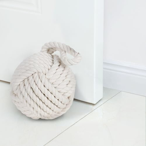Marwood Rope Knot Door Stops Decorative Nautical Ball Door Stopper Handmade with Handle, Weighted Interior Spherical Doorstop Sailor Knot for Door and Window - Beige (15x15cm, 1.8kg)