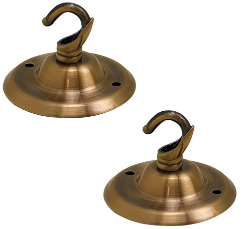 LEDSone Vintage 2 Pack Ceiling Rose Hook Plate Metal Yellow Brass 75mm Chandelier Light Fitting with Pre-Drilled Holes for Mounting Chandliers Pendant Lights Wall Lamps Hanging Lights Planters
