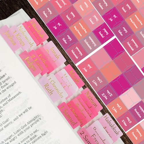 Hebterrka Lot de 90 tablettes de la Bible rose pour femme - Grande impression - Pour livre de bible - Feuilles d'or - Pour l'ancien et le nouveau testament - 24 onglets vierges pour index de la Bible