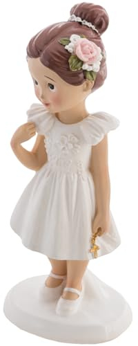 Figura decorativa para tarta de comunión, niña, niño, color blanco, decoración de mesa, decoración de fiesta (niña con peinado)
