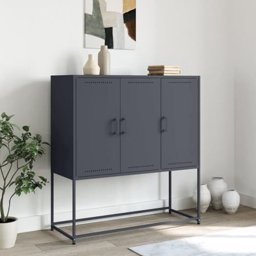 Gecheer Credneza vardagsrumsskåp, med 6 fack och 3 dörrar, av stål, metall, kallvalsat, kol, 100,5 x 39 x 107 cm, metallskåp, metallskåp, metallskåp, metallskåp