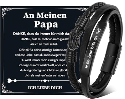 MANVEN Papa Geschenk Papa Armband Geburtstag Vatertag Weihnachten Vater | Vatertagsgeschenk für Papa Lederarmband Herren mit Gravur für Vater Herren Männer