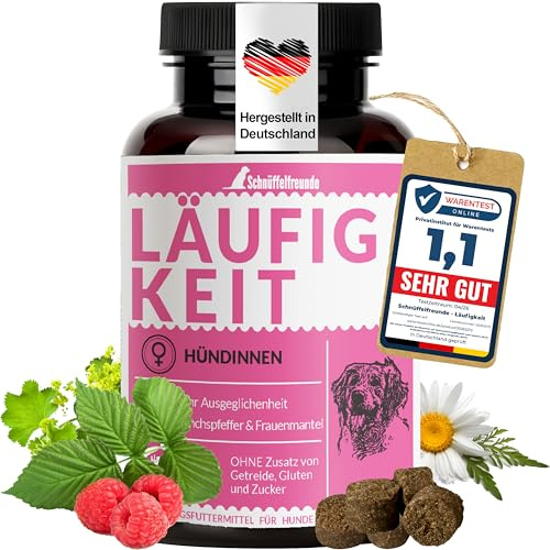 Schnüffelfreunde Läufigkeit Drops för tikar I Kompletteringsfoder med munkpeppar, daggkåpa & hallonblad (150g – ca 180 st)