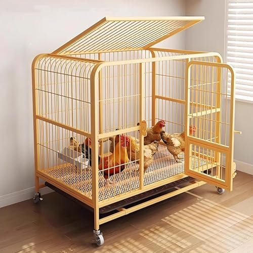 Freilaufgehege Hühner mit Tür Eindringen Verhindern, Hühnerstall Groß Wetterfest mit Rädern, Hühnerhaus Dach Geflügelstall für Vogelkäfig Kleintiere Haustierkäfig(Yellow,61 * 45 * 58cm)