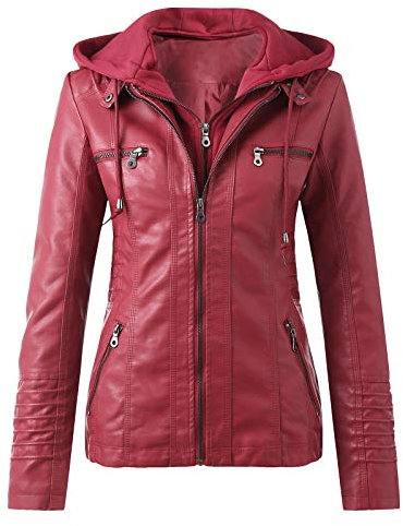 Veste en cuir noir surdimensionnée pour femme | Veste de moto en cuir pour femme - Veste bomber zippée - Veste d'hiver coupe-vent - Manteau d'hiver fin pour femme - Parka thermique - Manteau