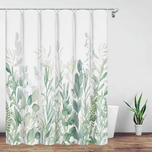 IGINOA Duschvorhang Grün Antischimmel 180x180 Badevorhang Weiß Shower Curtains Wasserdicht mit ösen Motiv Schimmelresistent Badewanne Vorhang Pflanzen Waschbar Duschvorhänge Badewannenvorhang