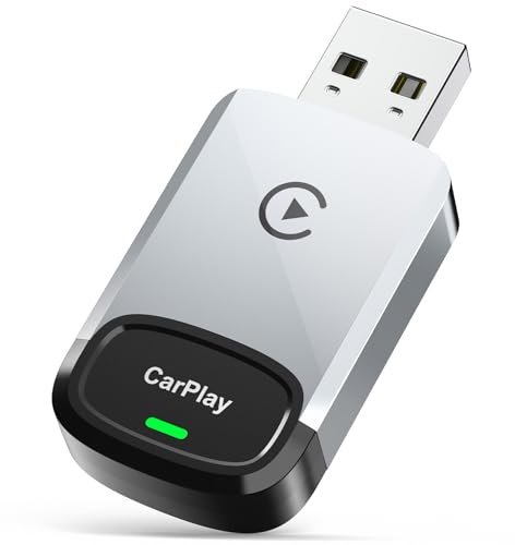 Wireless CarPlay Adapter mit Aluminiumlegierung, Konvertiert Kabelgebunden zu Kabellos, 5s Sofortverbindung, 0,1s Niedrige Latenz, Mini Adapter Kompatibel für iPhone iOS 10+, USB-C/A Plug-and-Play